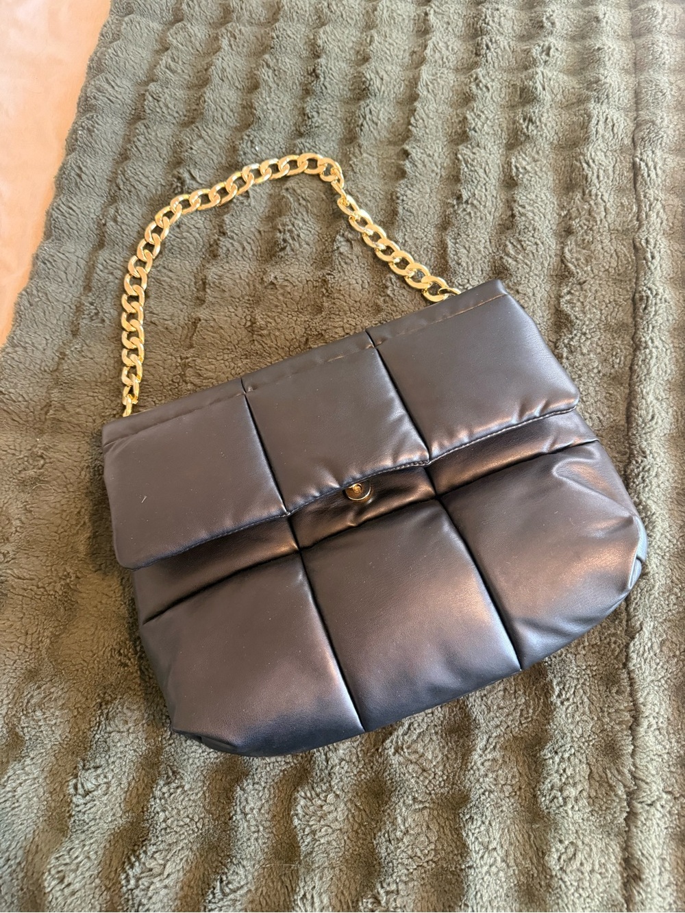 Padded Black Shoulder Bag with Gold Chain Strap